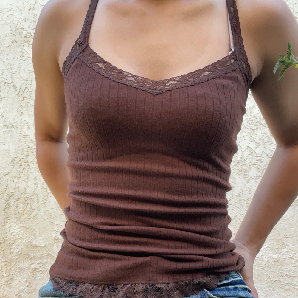 Y2K Brown Lace Tank Top